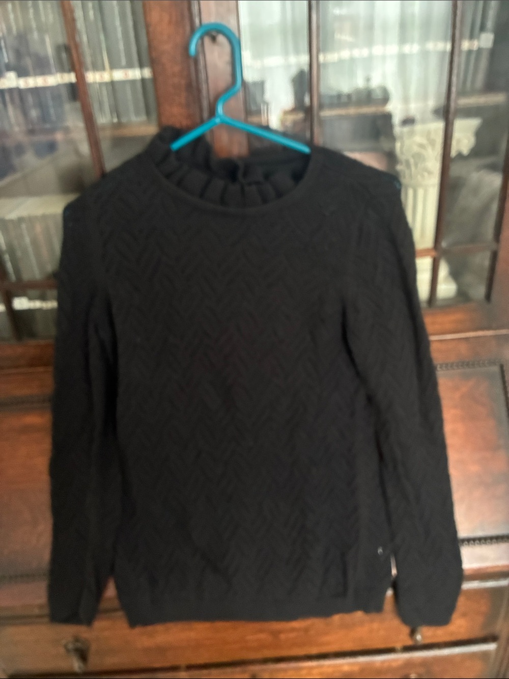 Talbots Black Cable-Pattern Crewneck Sweater